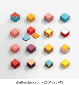 Cubos conjuntos color gradiente vector isométrico