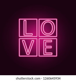 cubes with text love icon. Elements of Valentine in neon style icons. Simple icon for websites, web design, mobile app, info graphics