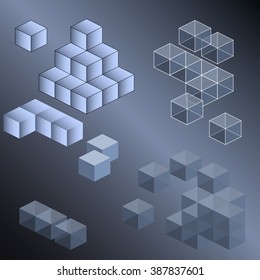 Cubes transparent on background glass volumetric
