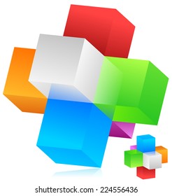 Cubes vector. Blocks forming a geometrical structure. Colorful, trendy design element, emblem.