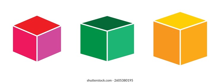 Cubes vector icons. Black simple cube pictogram. 3d box graphic concept illustration. Three-dimensional shape in flat style, Graphic element vector on white background.