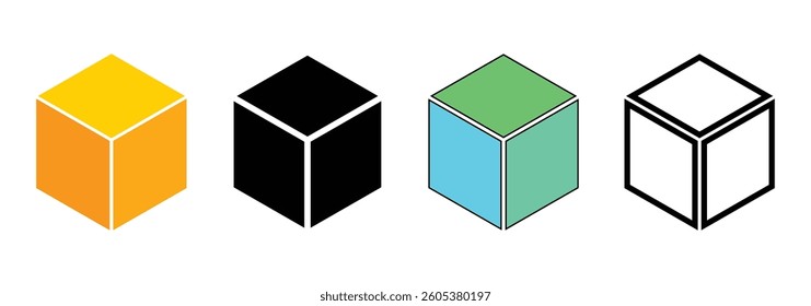 Cubes vector icons. Black simple cube pictogram. 3d box graphic concept illustration. Three-dimensional shape in flat style, Graphic element vector on white background.