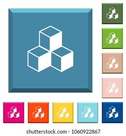 Cubes white icons on edged square buttons in various trendy colors