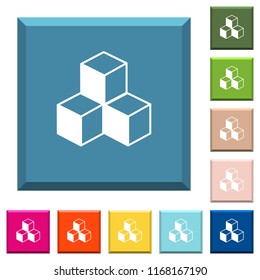 Cubes white icons on edged square buttons in various trendy colors