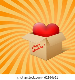 Caja en forma de cubo con corazón. Ilustración vectorial.