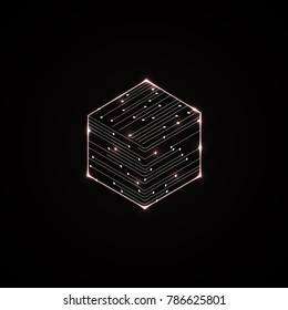 Cubic abstract microcircuit. Digital Logo Background