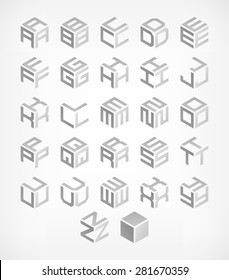 Cubic alphabet set. Modern 3d geometric font. Vector Illustration