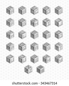 Cubic alphabet set. Vector geometric font
