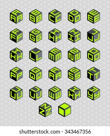 Cubic alphabet set. Vector geometric font
