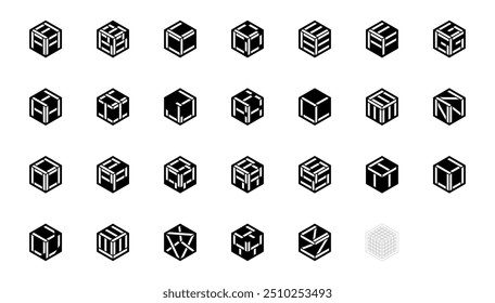 Cubic Alphabet. A to Z Letters Design. Vector Logo Icon Symbol Template. Stencil Letters.