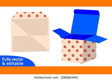 Cubic box auto bottom closer box 2.5 x 2.5 x 2.5 box template fit on A4 size paper 3D box svg