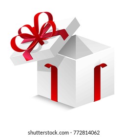 Cubic box with silk red ribbon and big bow
