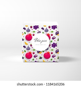 Cubic box template. Paper cut design. Purple fruits