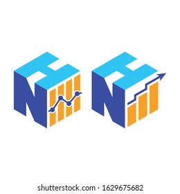Cubic font N H with financial logo sign symbol, Vector isometric alphabet