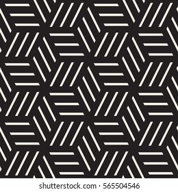 Cubic Grid Tiling Endless Stylish Texture. Abstract Geometric Background Design. Vector Seamless Black and White Pattern.