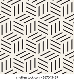 Cubic Grid Tiling Endless Stylish Texture. Abstract Geometric Background Design. Vector Seamless Black and White Pattern.