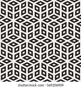 Cubic Grid Tiling Endless Stylish Texture. Abstract Geometric Background Design. Vector Seamless Black and White Pattern.