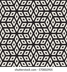 Cubic Grid Tiling Endless Stylish Texture. Abstract Geometric Background Design. Vector Seamless Black and White Pattern.