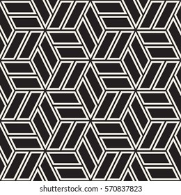 Cubic Grid Tiling Endless Stylish Texture. Vector Seamless Black and White Pattern