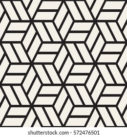 Cubic Grid Tiling Endless Stylish Texture. Abstract Geometric Background Design. Vector Seamless Black and White Pattern.