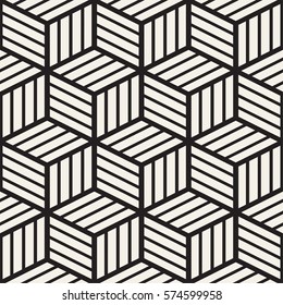 Cubic Grid Tiling Endless Stylish Texture. Abstract Geometric Background Design. Vector Seamless Black and White Pattern.