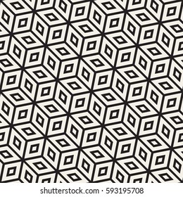 Cubic Grid Tiling Endless Stylish Texture. Abstract Geometric Background Design. Vector Seamless Black and White Pattern.