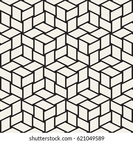 Cubic Grid Tiling Endless Stylish Texture. Abstract Geometric Background Design. Vector Seamless Black and White Pattern.