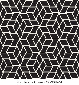 Cubic Grid Tiling Endless Stylish Texture. Abstract Geometric Background Design. Vector Seamless Rhombus Shapes Black and White Pattern.