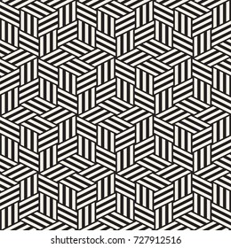 Cubic Grid Tiling Endless Stylish Texture. Abstract Geometric Background Design. Vector Seamless Black and White Pattern.