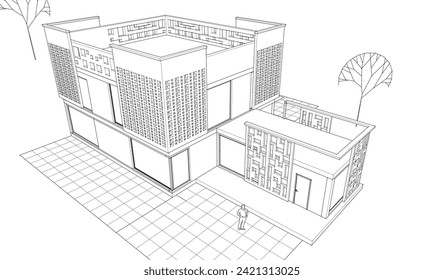 cubic house concept 3d illustration