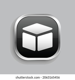 cubic icon design. Glossy Button style rounded rectangle isolated on gray background.. Vector illustration