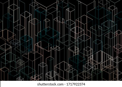 cubic isometric lines on a black background