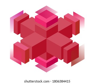 Kubisches isometrisches Logo. Magischer Kristall der Weisheit des Managements. Dreidimensionaler bunter Würfel in der Struktur von Raum und Zeit Universum. Symbol der Absichten der Transparenz und der korrekten Proportionen.