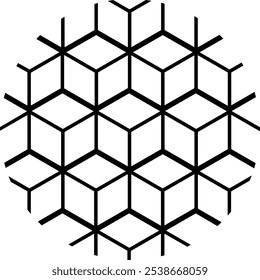 Padrão cúbico em forma redonda. Ícone de contorno de vetor.