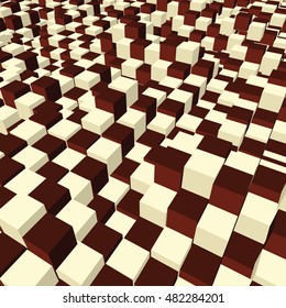 Cubic Perspective Texture with Bitter and Milk Chocolate Cubes as on a Chess Board. Vector Illustration.