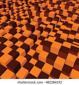 Cubic Perspective Texture with Caramel and Bitter Chocolate Cubes as on a Chess Board. Vector Illustration.