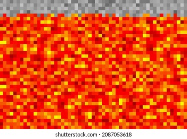 Cubic Pixel Lava Or Magma Blocks Pattern, Pixel Game Vector Background. Lava Magma Texture In 8bit Pixel Art, Underground Hell With Red Fire Of Volcano Burn Flames In Cubic Mosaic Blocks, Game Level