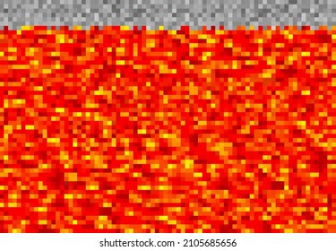 Cubic pixel lava, magma cube blocks pattern. Pixel game background, vector backdrop with hot volcanic lava, Earth magma or melted rock. Computer or arcade retro game square pixel texture