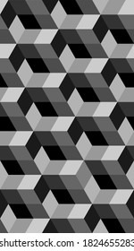 Cubic seamless geometric isometric pattern. Abstract vector cube. Modern black and gray graphic design