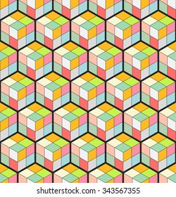 Cubic seamless Pattern. Abstract Background. Geometric background. Grid Pattern. Isometric background of hexagons. Three-dimensional Pattern. Zigzag background. Stained-glass. Vector regular Texture.