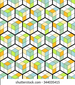 Cubic seamless Pattern. Abstract Background. Geometric background. Grid Pattern. Isometric background of hexagons. Three-dimensional Pattern. Zigzag background. Stained-glass. Vector regular Texture.