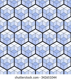 Cubic seamless Pattern. Stained-glass. Geometric background of hexagons. Christmas background. Grid Pattern. Abstract Background. Isometric background. Winter background. Vector regular Texture.