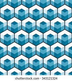 Cubic seamless Pattern. Stained-glass. Geometric background of hexagons. Grid Pattern. Abstract Background. Isometric background. Three-dimensional Pattern. Zigzag background. Vector regular Texture.