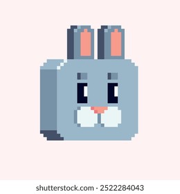Cubic shape rabbit pixel art logo. Cute square hare element. 8 bit. Game development, mobile app. Isolated vector illustration.