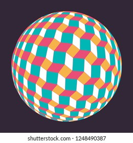 cubic stairs sphere in red yellow blue shades