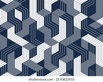 Cubic surreal maze seamless pattern, trippy unreal vector geometric abstract background, impossible construction optic art insane wallpaper.