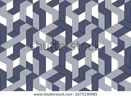 Cubic surreal maze seamless pattern, trippy unreal vector geometric abstract background, impossible construction optic art insane wallpaper.