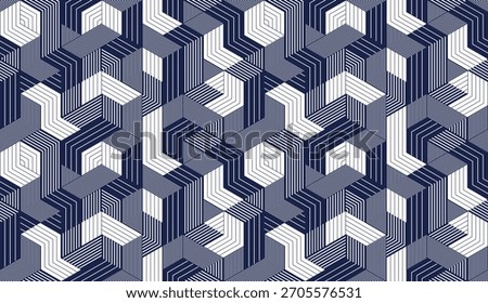 Cubic surreal maze seamless pattern, trippy unreal vector geometric abstract background, impossible construction optic art insane wallpaper.