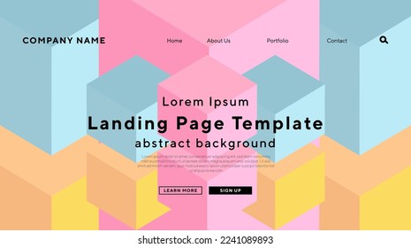 cubic theme landing page 3d effect gradient blue pink yellow geometry theme background for website UI template business Annual reports, flyer, poster, magazine cover,brochure template vector EPS.