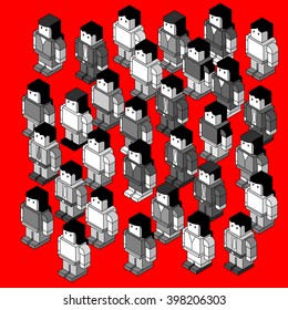 Cubic Toy Crowd Male and Female Black And White